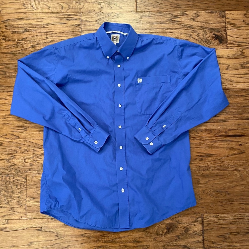 Cinch Button Down Shirt Mens Medium Blue Long Sleeve Western Logo Pocket